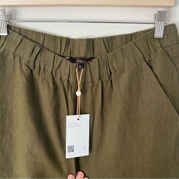Quince 100% European Linen Cropped Pants NEW Size Medium Olive Green Pull on - Picture 6 of 10